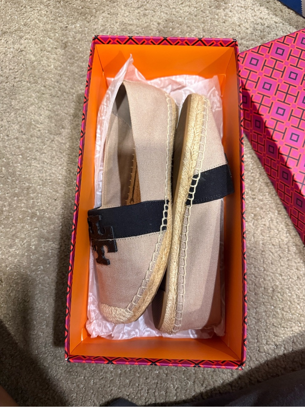 Tory Burch Beige Canvas Espadrille with Black Strap